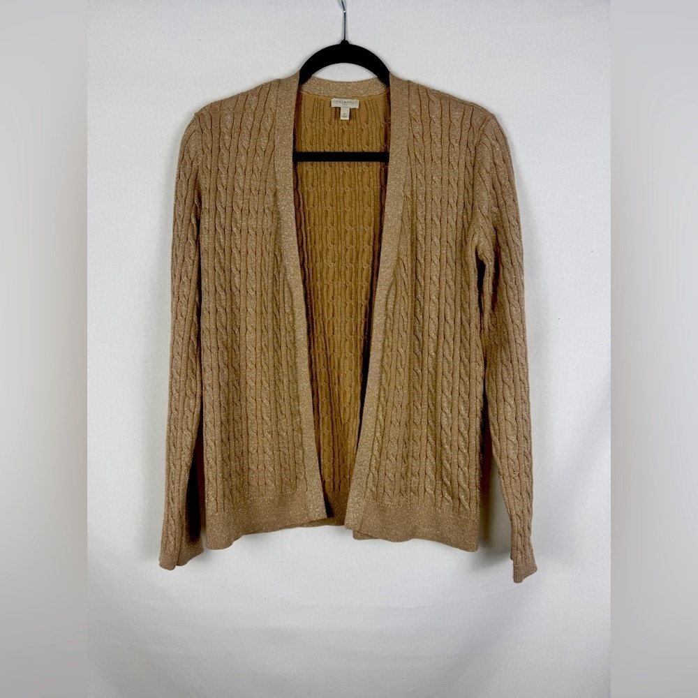 Talbots Tan Cable Knit Open Front Sweater